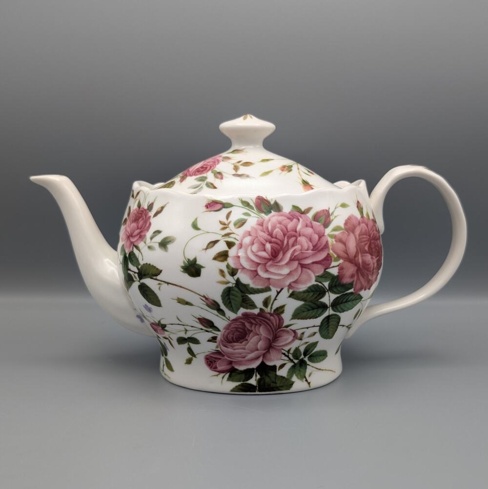 Burton & Burton Saddlebrooke Teapot Pink Rose Floral Cottagecore Tea Party Gold